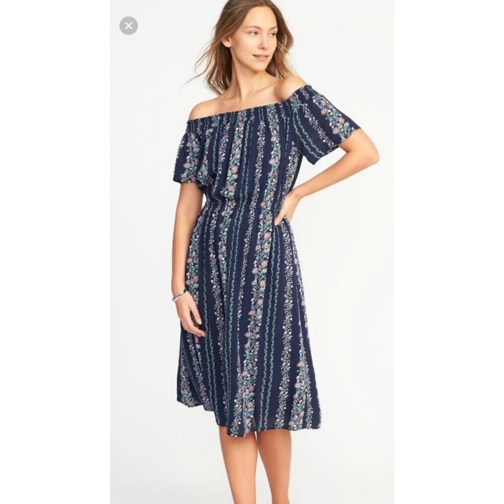 ‼️3/$30‼️ Old Navy Blue Smock Floral Off Shoulder Midi Dress XL